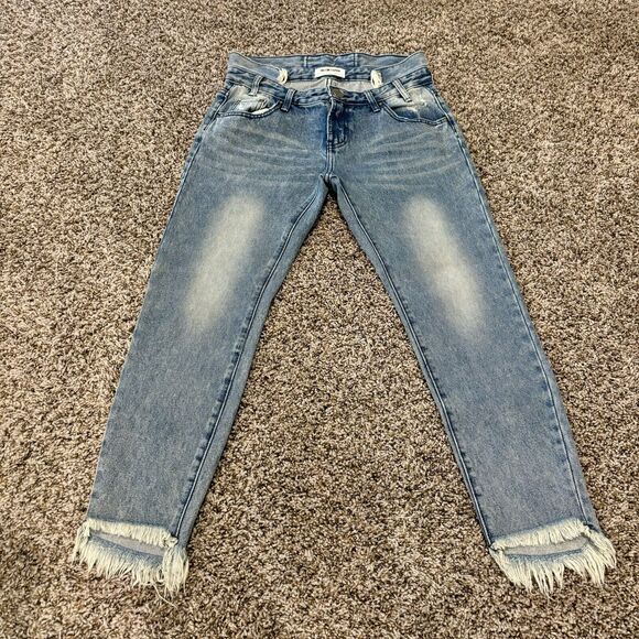 One X One Teaspoon Jeans 27 Blue Freebird Frayed Hems Mid Rise Double Waistband - Picture 14 of 14